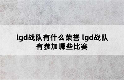 lgd战队有什么荣誉 lgd战队有参加哪些比赛